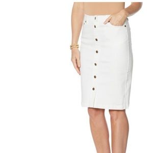 White Stretch Denim Pencil Skirt